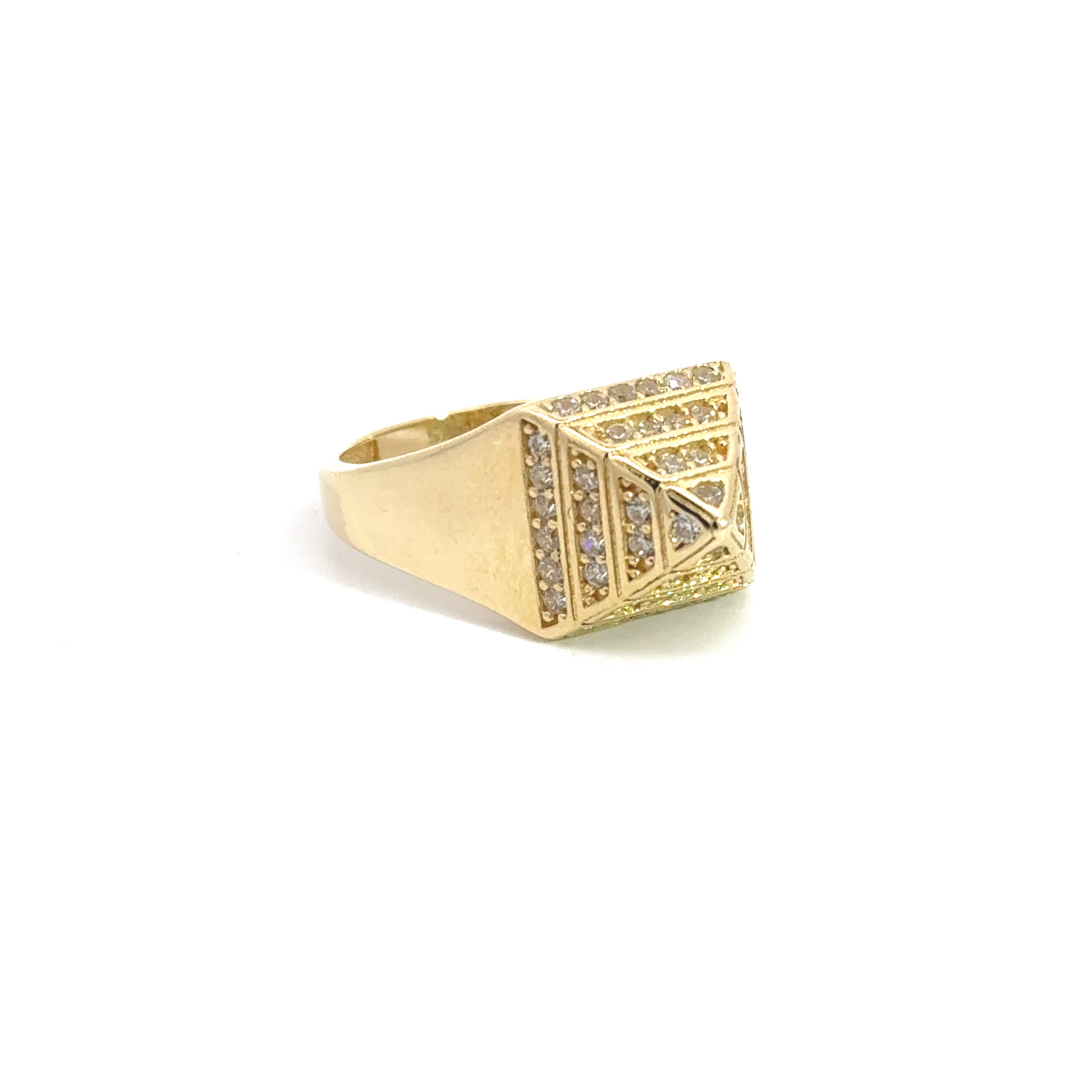 9K Yellow Gold CZ Set Small Classic Pyramid Ring Side 2
